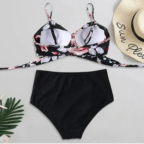 Women Cross Wrap Halter Bikini Set High Waisted Push Up Two Piece Swimsuits M - Picture 3 of 6